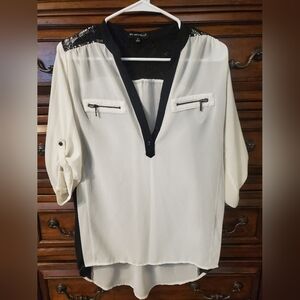 My Michelle Women's Chic Black and Cream Blouse